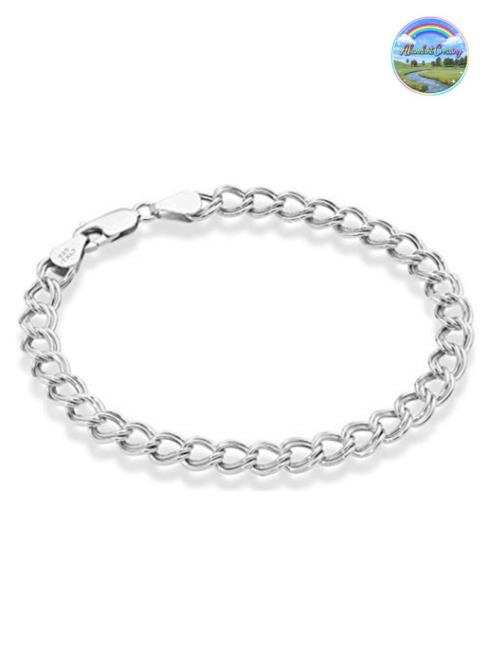 925 Sterling Silver Italian Double Curb Charm Link Bracelet